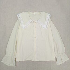 Square neck cream chiffon blouse